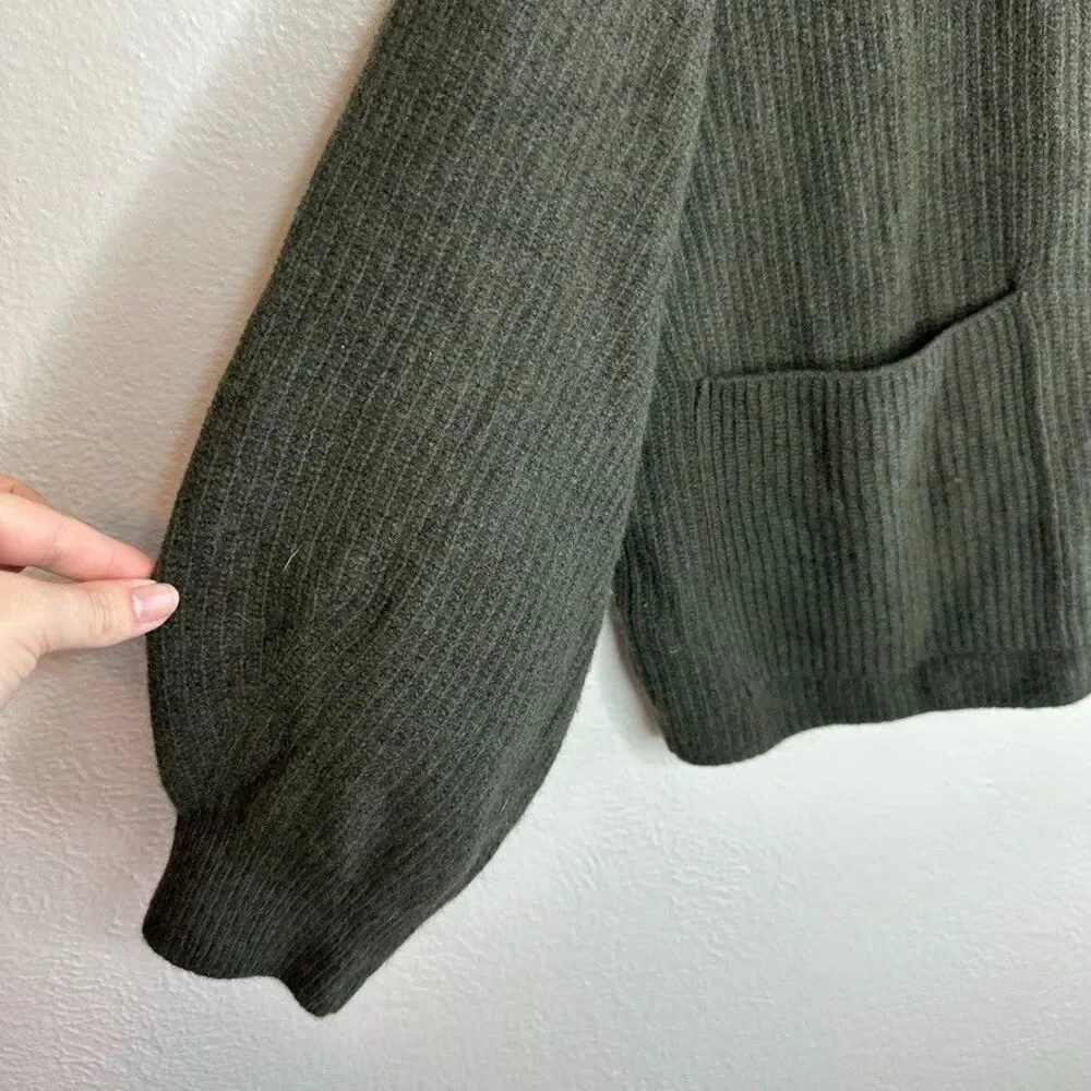 Barbour Theodore Cardigan 12 Olive Green Recycled Wool Pocket UK 16 Oversized - Picture 9 of 10